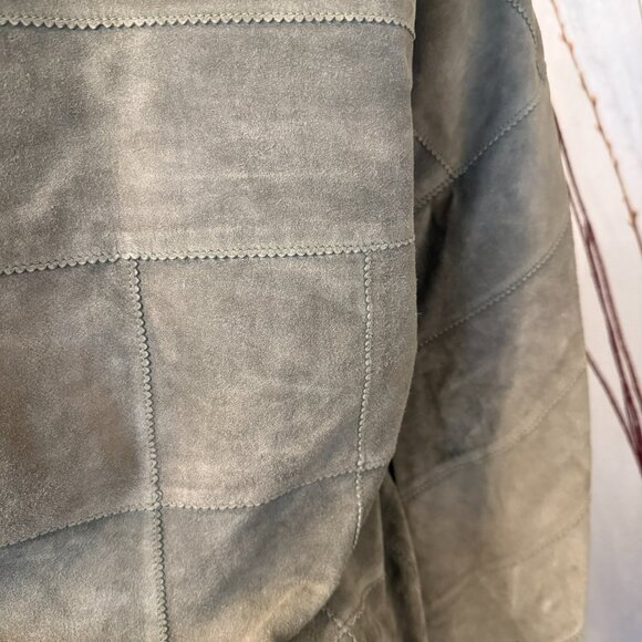 Aymo Italian Leather Patchwork Designed Long Sleeved V-Neck TOP - Picture 8 of 9